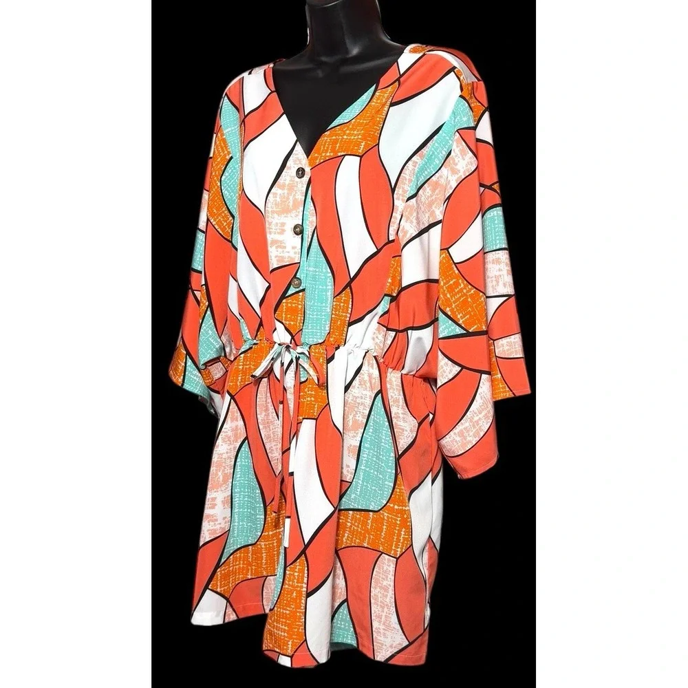 Shein Curve Multicolor Short Sleeve Romper Shorts‎ Jumpsuit Elastic Waist 1XL
